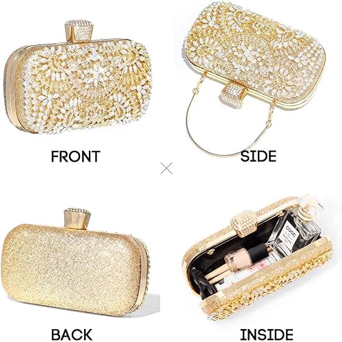 Miniatura 2 de Yokawe Bolso de mano de noche de cristal para mujer bolso de boda de novia bolso de fiesta de diamantes de imitación Negro, Oro, Plateado