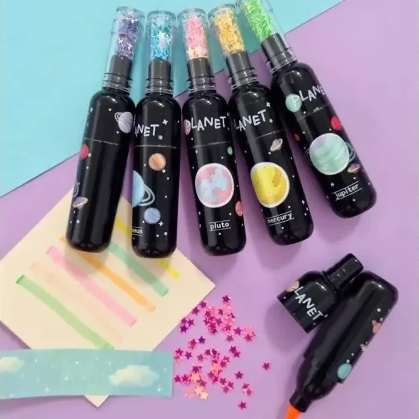Verbier Set of 6 Pcs Highlighters Marker Pens Stationery Cute Space Theme Bottle Shaped Highlighting Markers for Kids Girls and Boys