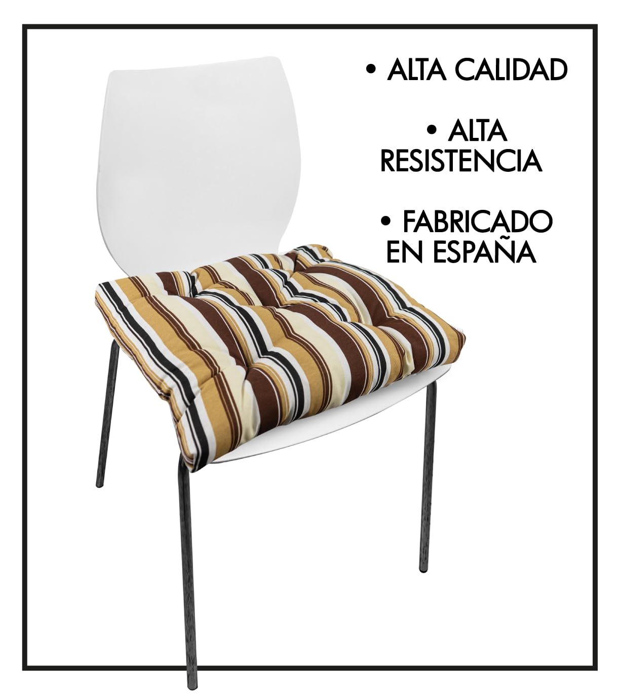 CHELY INTERMARKET Cojines Silla 40x40cm Pack 4 Unidades Relleno Mullido Marrón Raya 5 Pespuntes Acolchado Exterior Interior Decorativos Suaves Estables Lavables Terraza Jardín