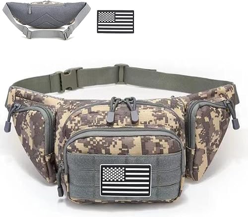 Vdones Riñonera táctica para pistola de transporte oculta, bolsa de cintura táctica militar impermeable Molle EDC con parche de bandera de Estados
