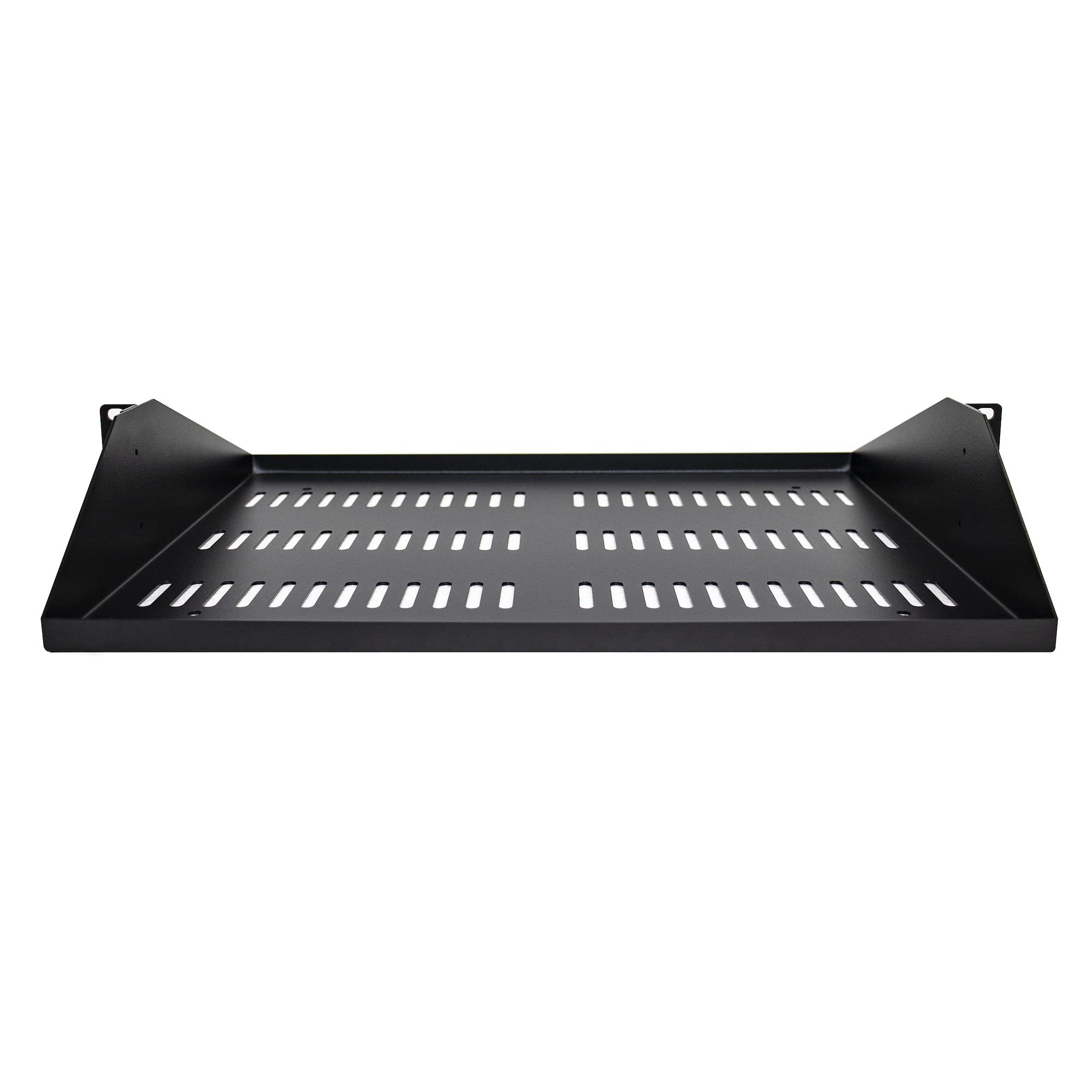 StarTech Étagère Ventilée 2U 19", 35cm, 91kg, Noir (SHELF-2U-14-CENTER-V) | Plateau cantilever universel, Rack serveur, Équipement réseau, Montage central, Acier, Noir