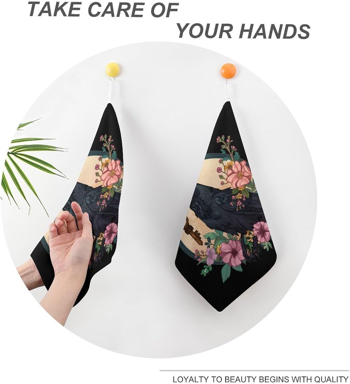 Blackbird with Key Crow Hand Towels for Bathroom Kitchen Towels Small Towel Handkerchiefs with Hanging Loop 4PCS