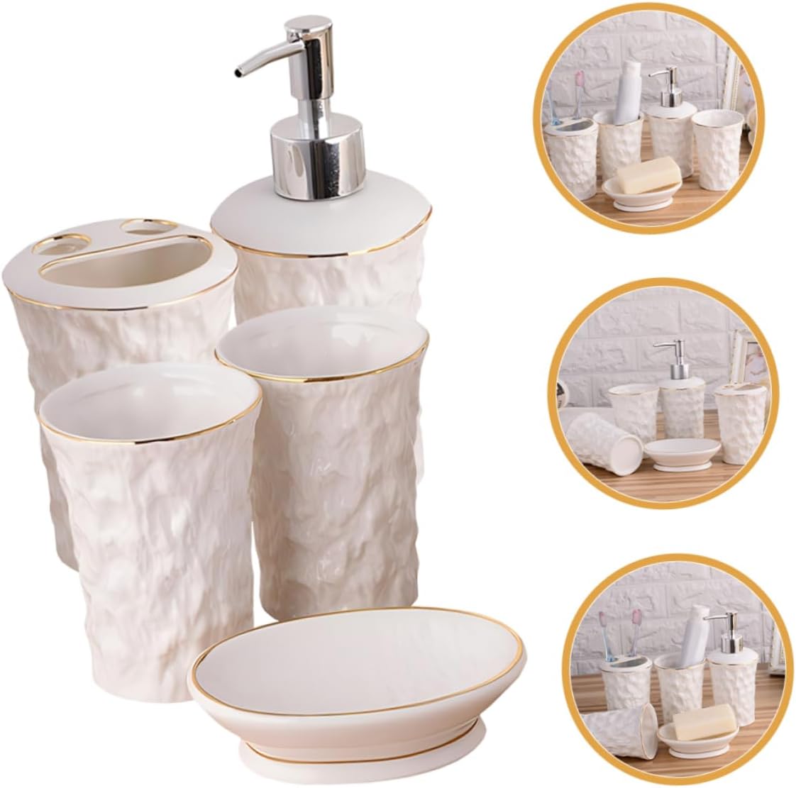 Bathroom Soap Dispenser Set Countertop Soap Dispenser Toothbrush Cup Kitchen