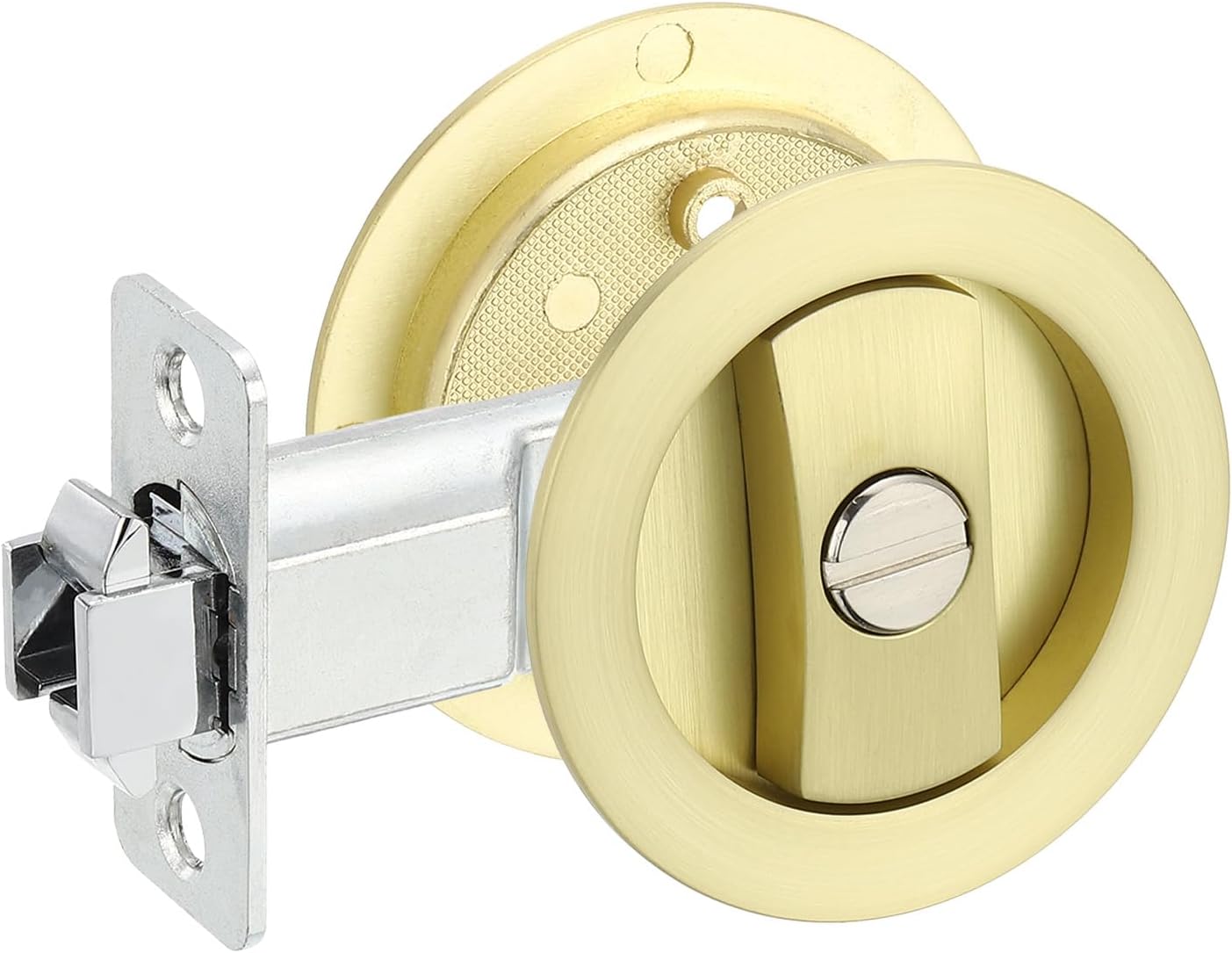 PATIKIL Round Recessed Door Lock, Pocket Door Lock Invisible 2 Sided Hardware Privacy Sliding Door Latch for Bathroom Bedroom Barn Door for 1-3/8" to 2" Thickness Door, Matte Black