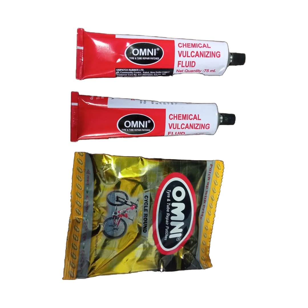 Seahorse Polymers Tyre & Tube Puncture Repair Patches (Cycle Round) 100 Pcs for Tubes Tyres Repairs with Omni Chemical Vulcanizing Fluid of 75ml (2Pcs)-picture-25