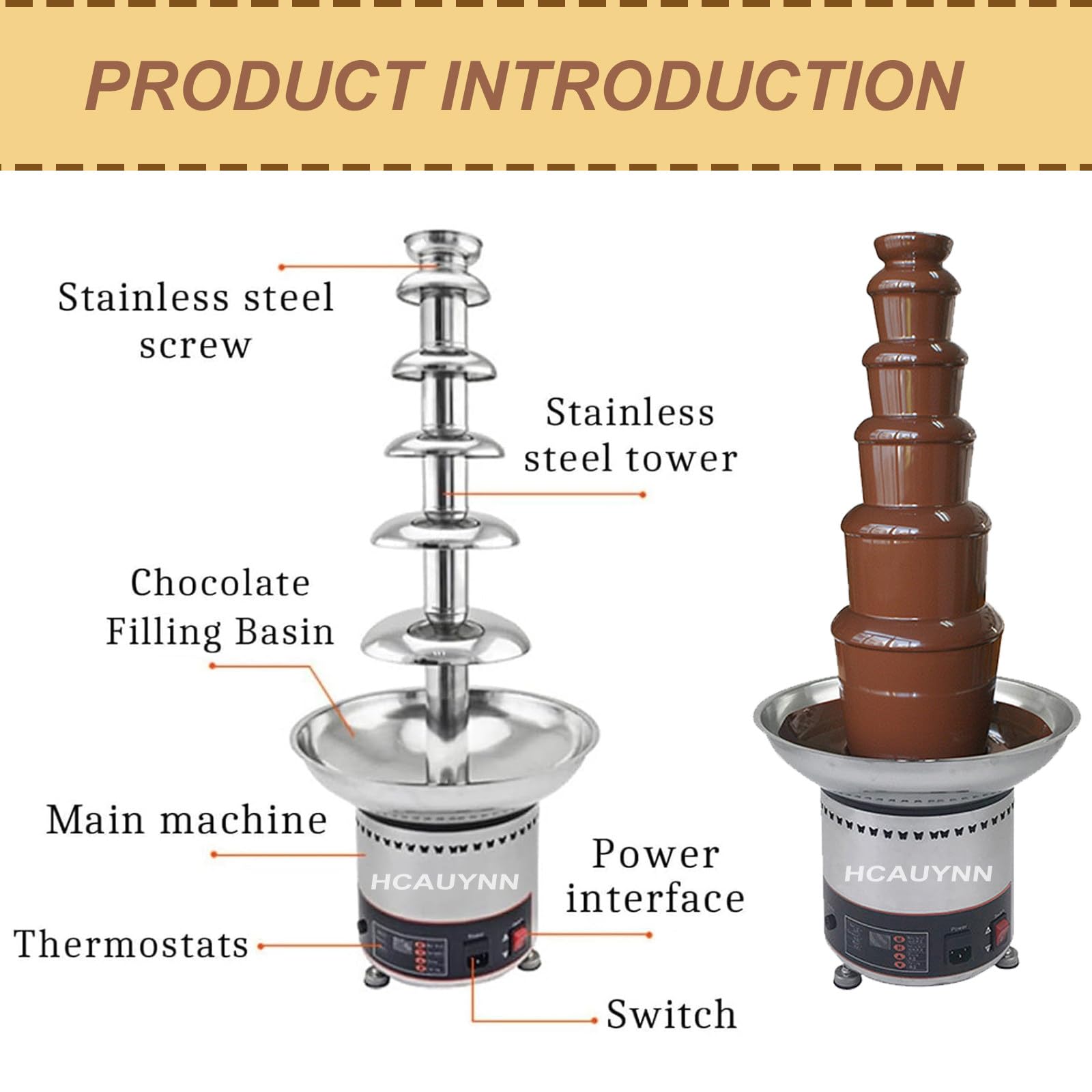 Fuente De Chocolate Comercial De 4 A 7 Capas, Torre De Fondue De Chocolate EléCtrica Grande, Pantalla De VisualizacióN De Cascada De Chocolate Caliente De Acero Inoxidable,5tiers-220V