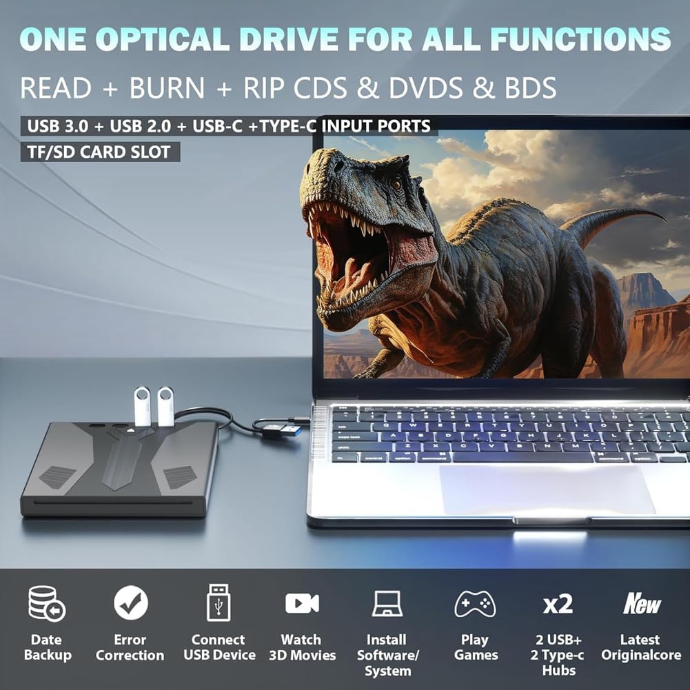 Externer Optischer Blu-Ray-Laufwerk Unterstützt 100G-Disc USB 3.0 und Typ-C DVD/CD/BD-Player für PC, Laptop und Desktop 3D-Optical-Blu-Ray-Laufwerk.
