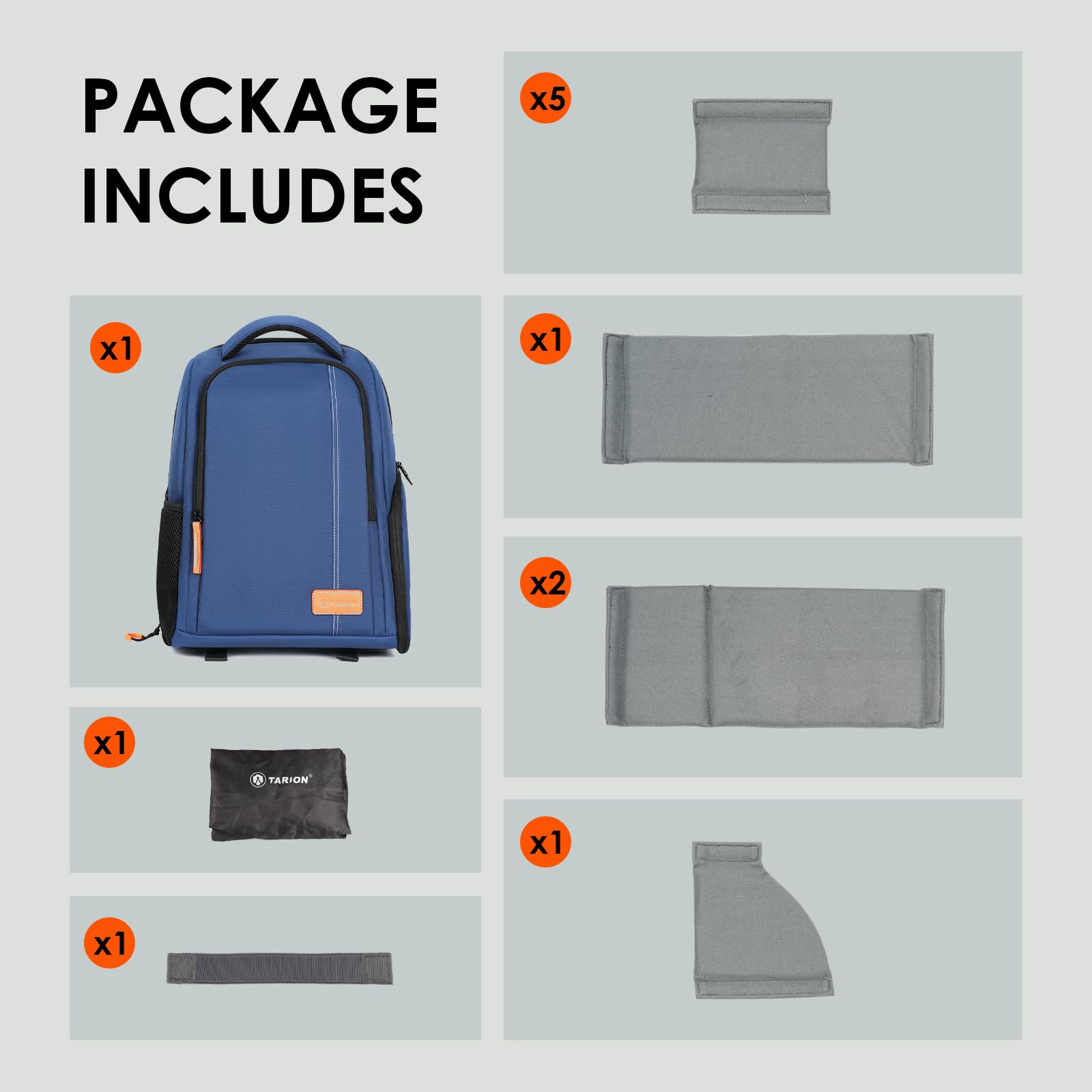 TARION Mochila impermeable para cámara de gran capacidad con compartimento para laptop de 15 pulgadas, cubierta de lluvia para mujeres y hombres, trípode para lentes de fotógrafo, color azul