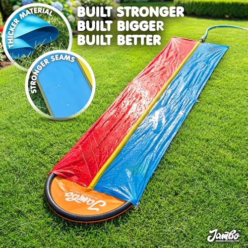 Image of JAMBO Premium 18Ft Budget Slip Splash and Slide, Heavy Duty Water Slide with Advanced Sprinkler System, Backyard Waterslide, Splash Mat, Outdoor Water Toys n Slides for Kids