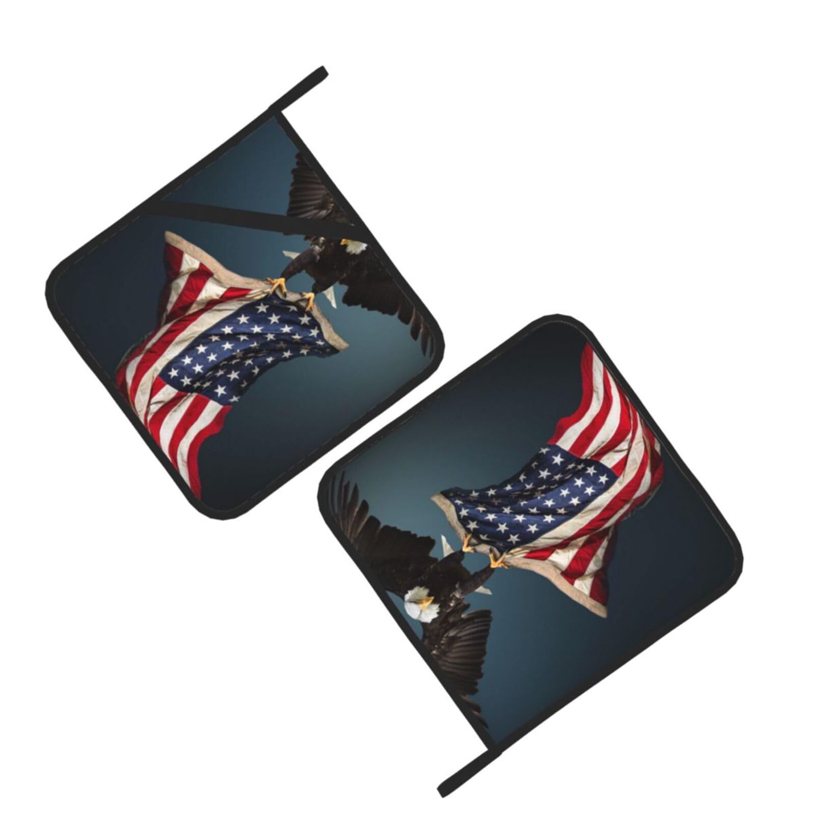 3D Bald Eagle Flying with American Flag Printed Oven Pot Holders Set of 2 Pcs Heat Resistant Kitchen Microwave Potholders for Cooking Baking Grilling
