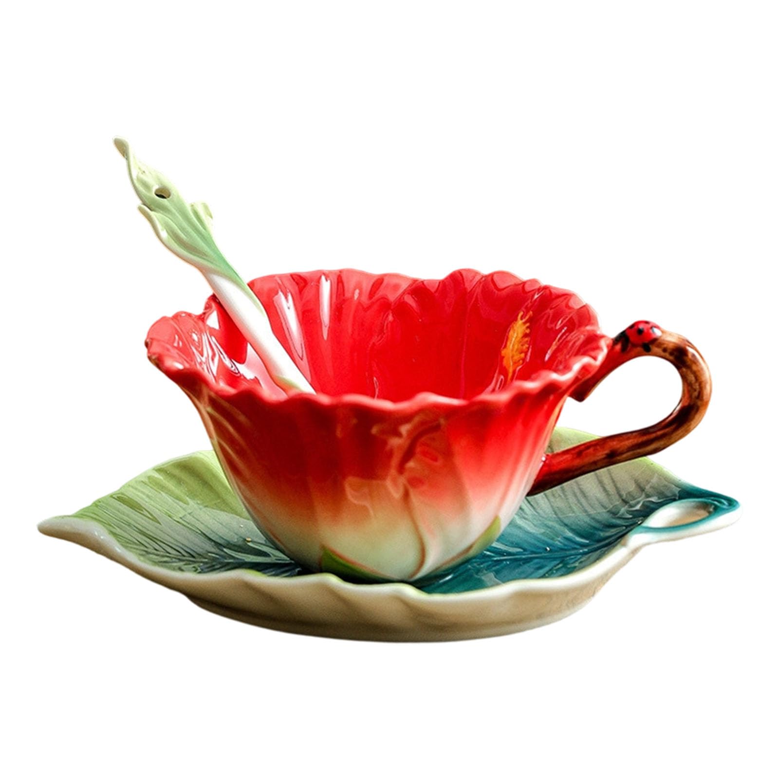 Limtula Enameled Coffee Cup Set Includes Cup Saucers Spoon Beautiful Flower Pattern 180Ml Lavishness Afternoon Tea Set Gift Enclosed Dishes