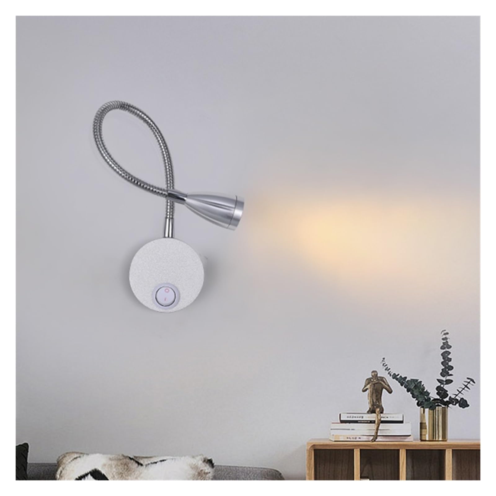 Lampa Ścienna LED 3W Z Gęsią Szyją, Elastyczna, Regulowana, Przełącznikiem, Do Pracy I Nauki, Montażu Na Ścianie, 85-265 V, Sypialni, Przy Łóżku, Lampka Nocna Elastyczna Regulacja(White)