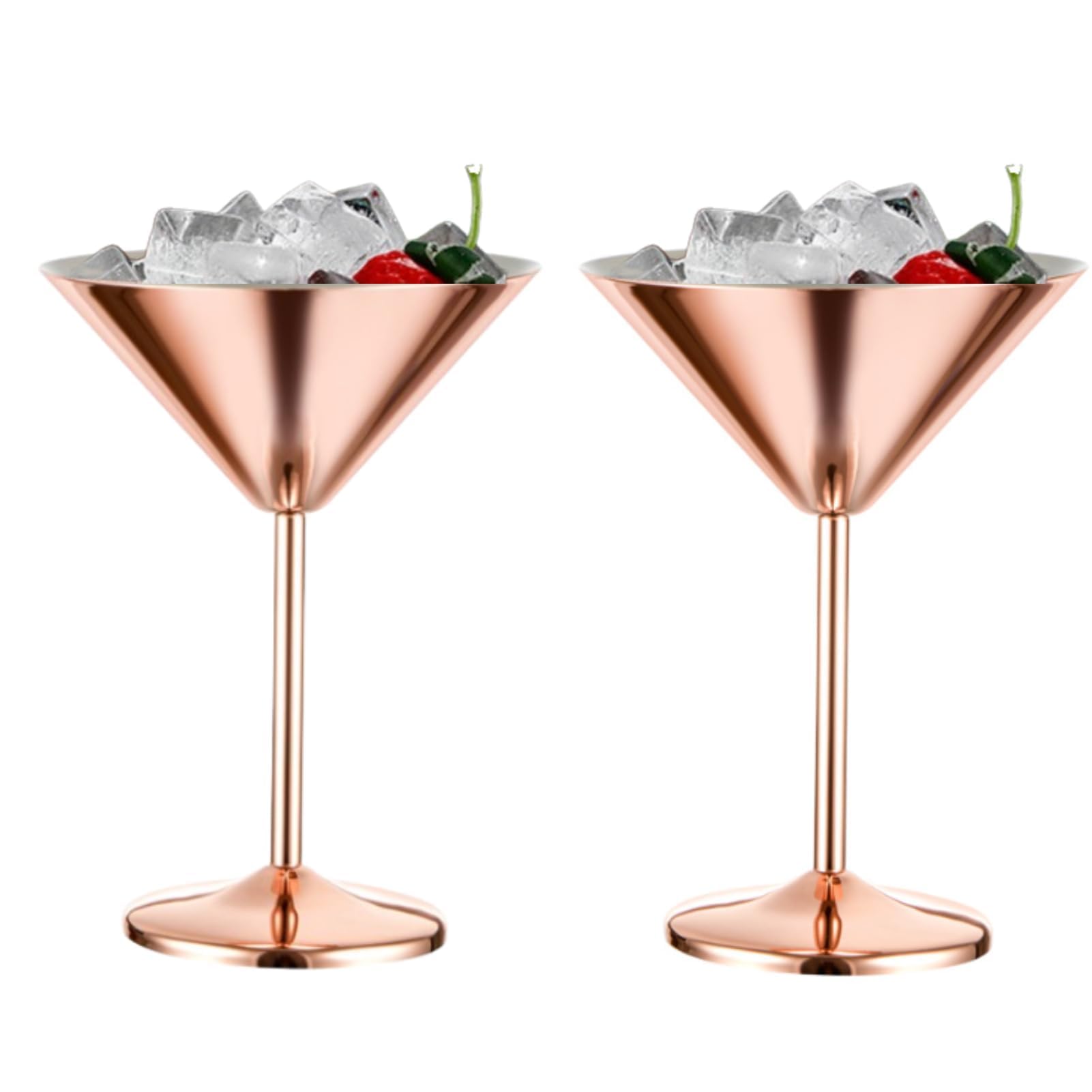 Verres à martini en acier inoxydable haut de gamme set de 2 coupes métalliques or rose