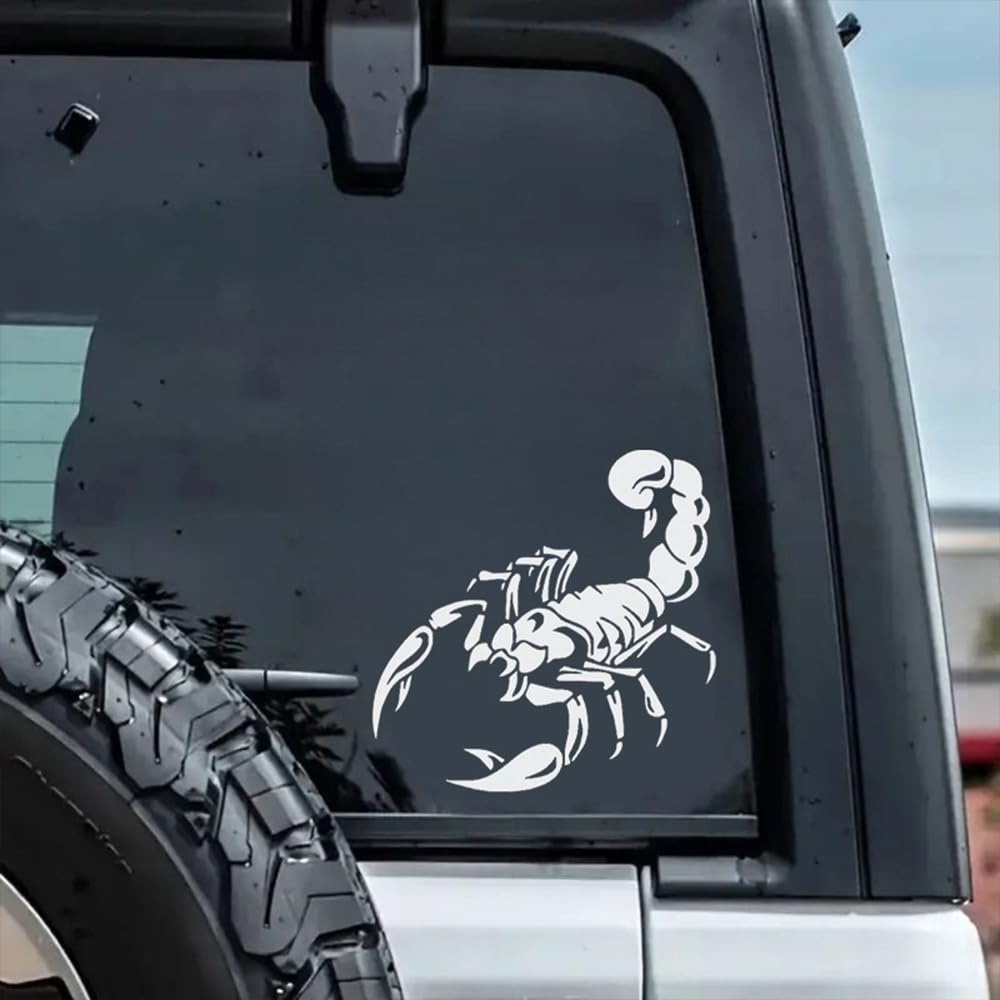 Juego de 2 pegatinas de vinilo de Escorpión, 14 x 14 cm, para moto, coche, casco, emblema tribal impermeable, #AZ13 (blanco) - 5