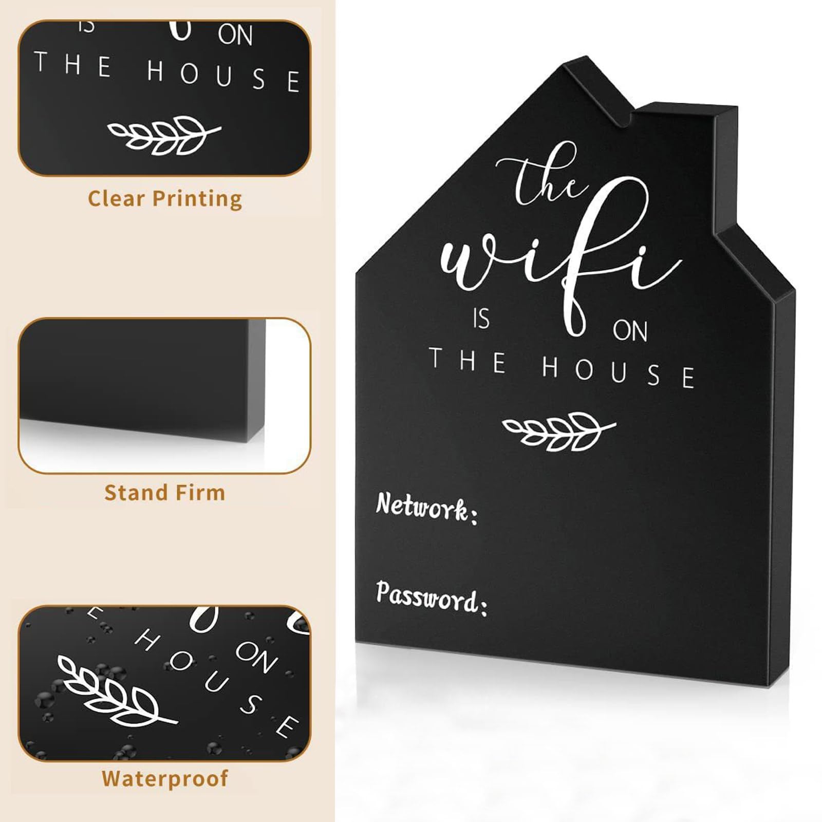 One Piece Durable WiFi Password Sign Strong Wooden Table WiFi Sign Chalkboard House Wooden Table WiFi Sign for Home,Coffee Table,Counter - Image 3