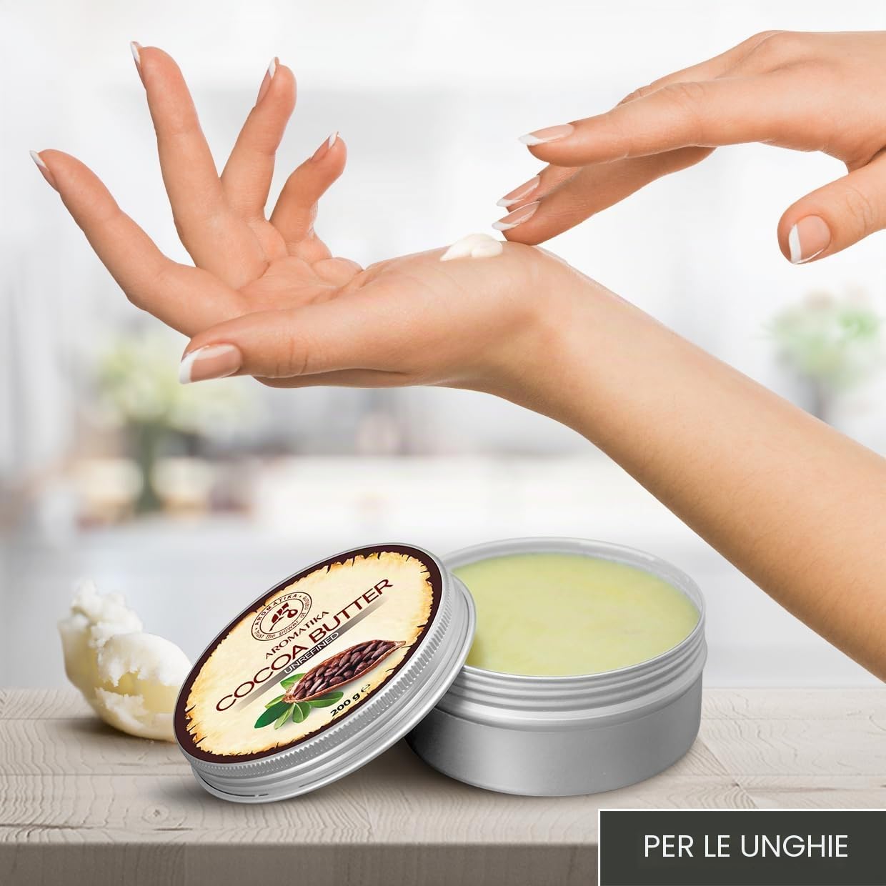 Burro di Cacao 200g - Theobroma Cacao (Cocoa) Seed Butter - Burkina Faso - Burro di Cacao non Raffinato e Puro al 100% - Idratante e Protettivo - Cura di Capelli - Viso e Corpo - Antirughe