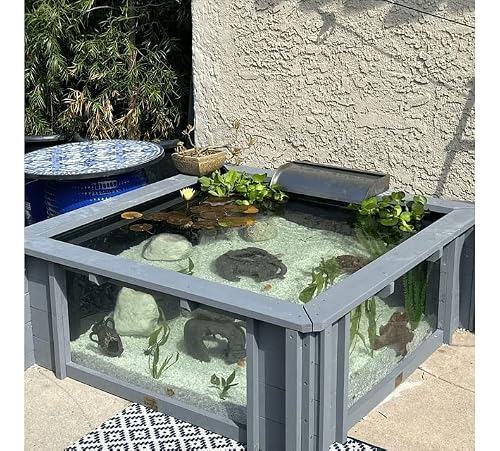 Clear View Garden Aquarium Lotus Square Raised Garden Pond with Windows (Light Grey)