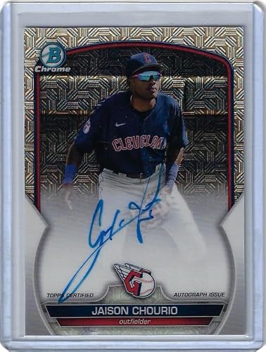 Jaison Chourio Autograph Mega Box Refractor Bowman Chrome Auto Collectible Baseball Card - 2023 Bowman Chrome Baseball Card #BCMA-JCO (Guardians)
