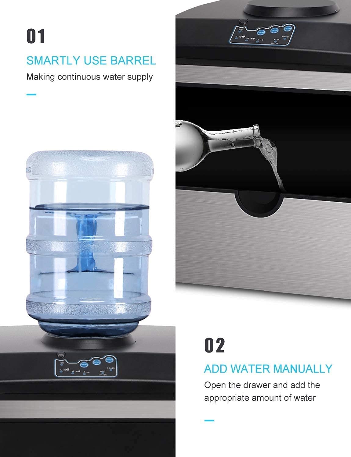 Ice Cube Maker Electric Ice Making Machine, 2 in 1 with Water Dispenser, Stainless Steel Portable Machine for Countertop, Perfect for Home Office Bar Party