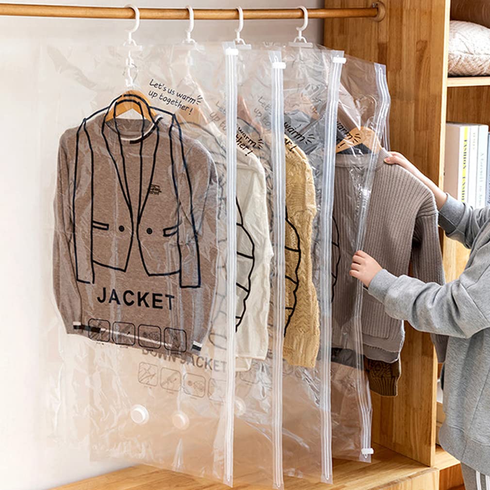 3 Stück Kleidungs-Vakuum-Kompressionsbeutel zum Aufhängen, Vakuumbeutel für Kleidung zum Aufhängen, transparent, Hängend Vakuumbeutel Mit Kleiderhaken
