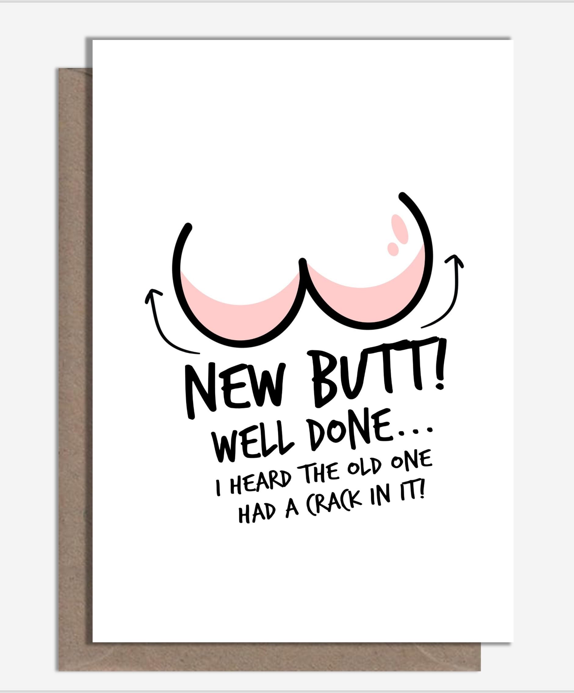 Rude & Funny Handmade Butt Lift Card For Get Well Soon From Gluteoplasty, Bum Augmentation And Buttock Op By What the Duck Cards - BOTTOM (Card & Heart Confetti)