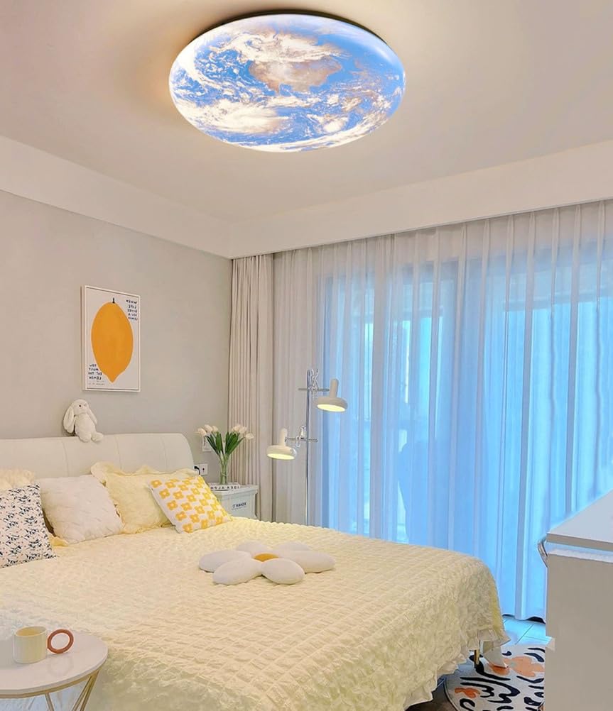 Lampa sufitowa LED Księżyc, nowoczesne wzornictwo, możliwość ściemniania, dekoracja ścienna 3D, motyw ziemi, z pilotem zdalnego sterowania, do sypialni lub salonu, 50 cm.