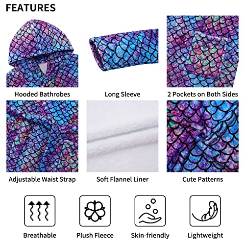 Aideaone Teen Girls' Robes Navy Blue Mermaid Bathrobe Comfortable Sleepwear Cute Flannel Hooded Pajamas For 7-9 Years #TOP1