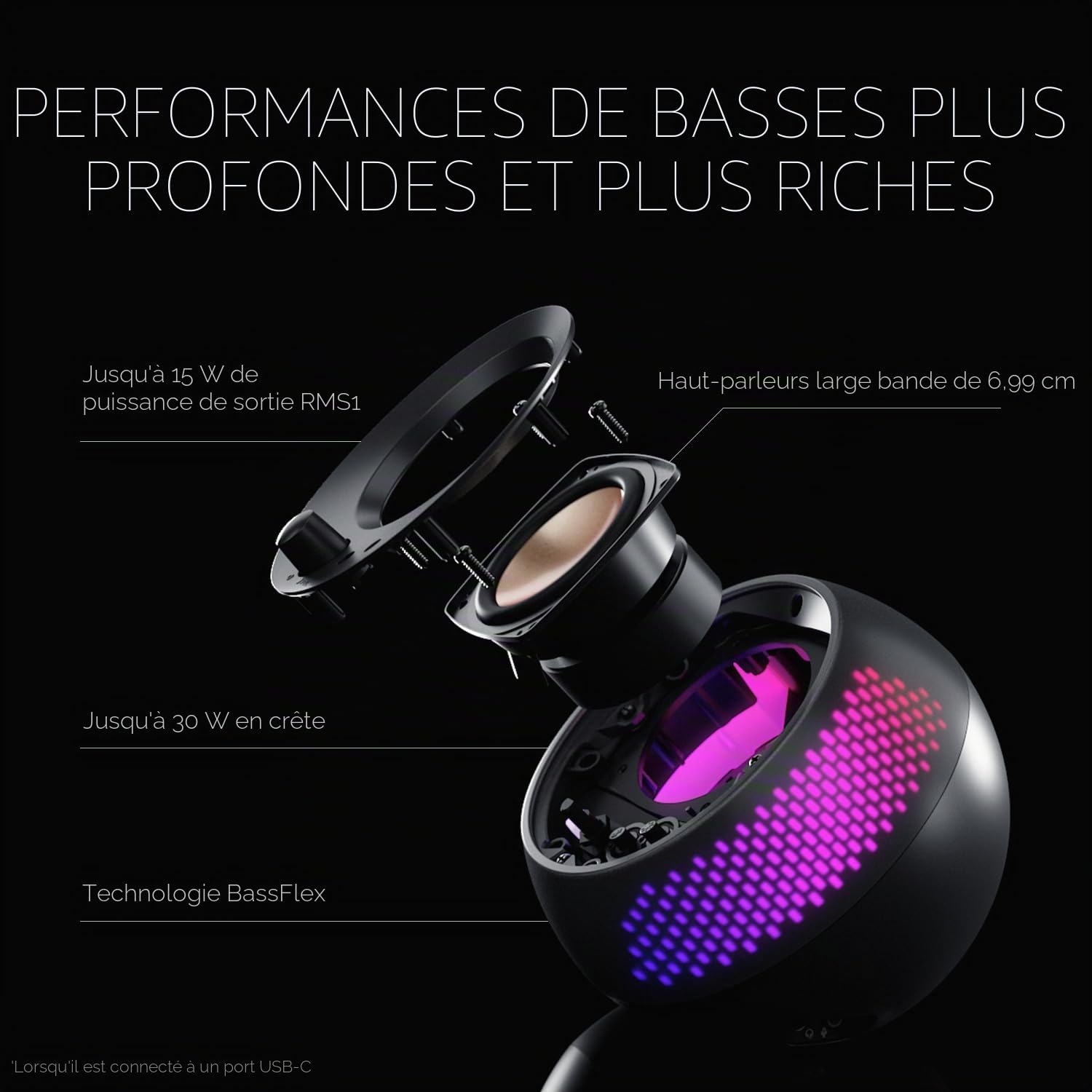 Creative Pebble X Plus 2.1 Haut-parleurs d'ordinateur USB-C Caisson de Basses RVB
