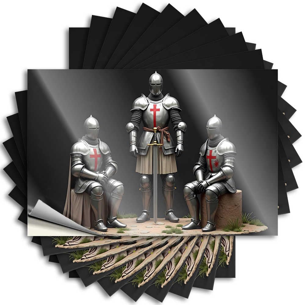 Funny Sticker Bumper Book Three Armored Knights in Silver Armor with Red Crosses for Beer - Camper Decorations for Inside Easy Peel Removable(12X18CM)