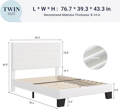 Miniatura 22 de Allewie - Base de cama tamaño King con cabecera tapizada en tela y soporte de listones de madera; base de colchón completamente tapizada; no Azul