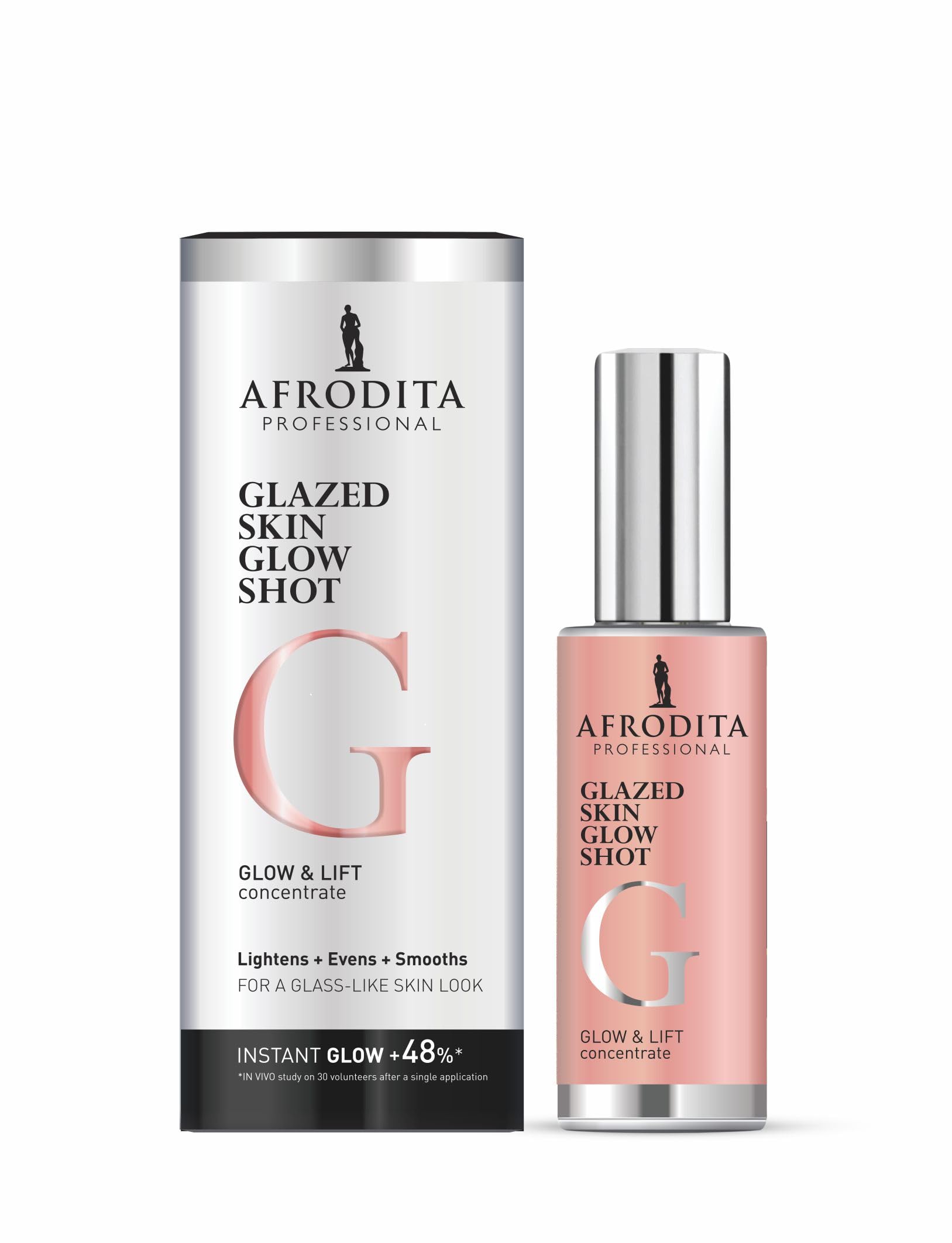 Afrodita Professional Glazed Skin Glow Shot serum do twarzy, Glow koncentrat z niacynamidem, peptydami, kwasem migdałowym i kwasem laktobionowym, zapewnia promienny, równomierny wygląd skóry szklanej