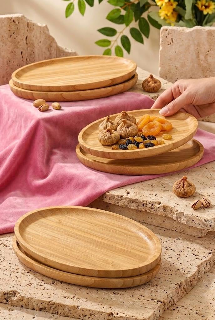 Bambum 6'lı Yuvarlak Servis Tabağı Seti – Kahvaltı, Pasta ve Sunum Tabakları Büyük
