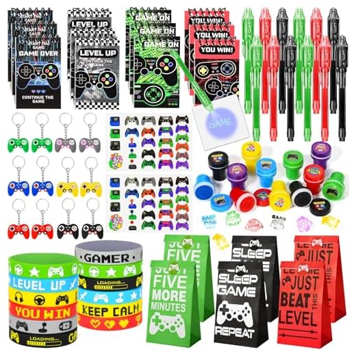 Toyssa 74 Artículos de Fiesta Niños Videojuegos Cumpleaños Relleno Piñatas Bolígrafo Tinta Invisible Libreta Sellos Llavero Controlado de Videojuegos Pulsera de Silicona Bolsa de Regalo Gaming Gamer