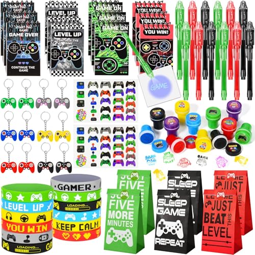 Toyssa 74 Jeu Vidéo Anniversaire Cadeau Garçon Stylo Espion Invisible Carnet Contrôleur Jeu Porte Clé Tampon Bracelet en Silicone Sacs de Fournitures...
