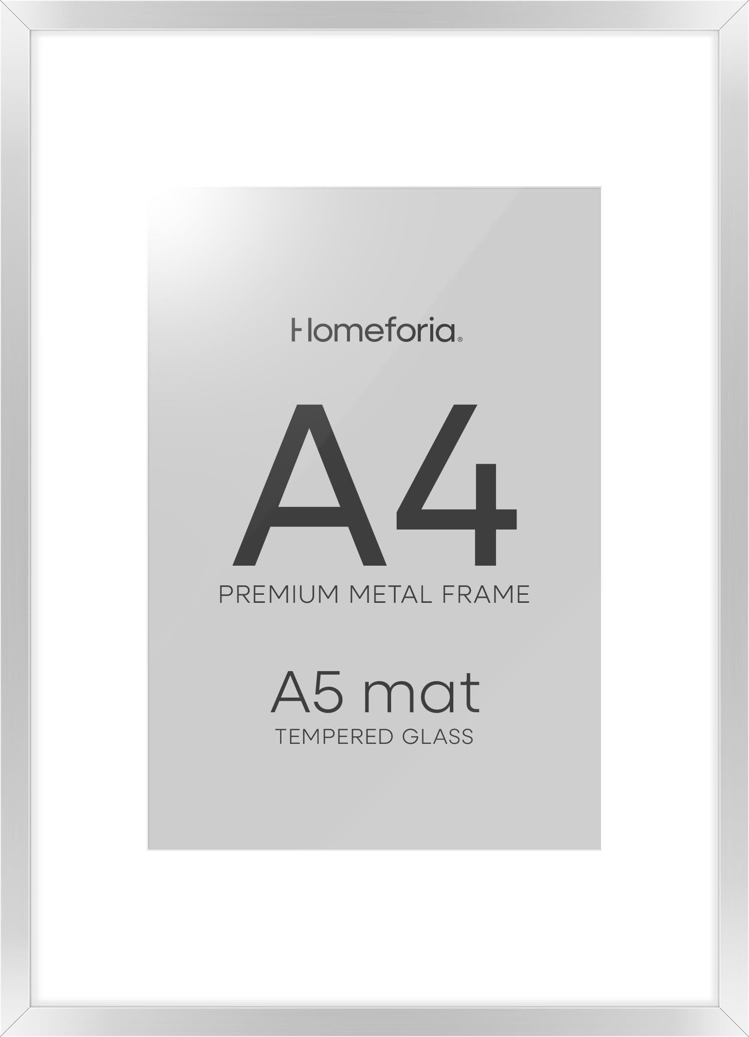 Homeforia A4 Silver Picture Frame, High-End Metal, A5 Mat, Glass | High End Aluminum, Tempered Glass, Acid-Free A5 Removable Mat, A4 Edge-to-Edge Display, Wall Kit, Set Of 2