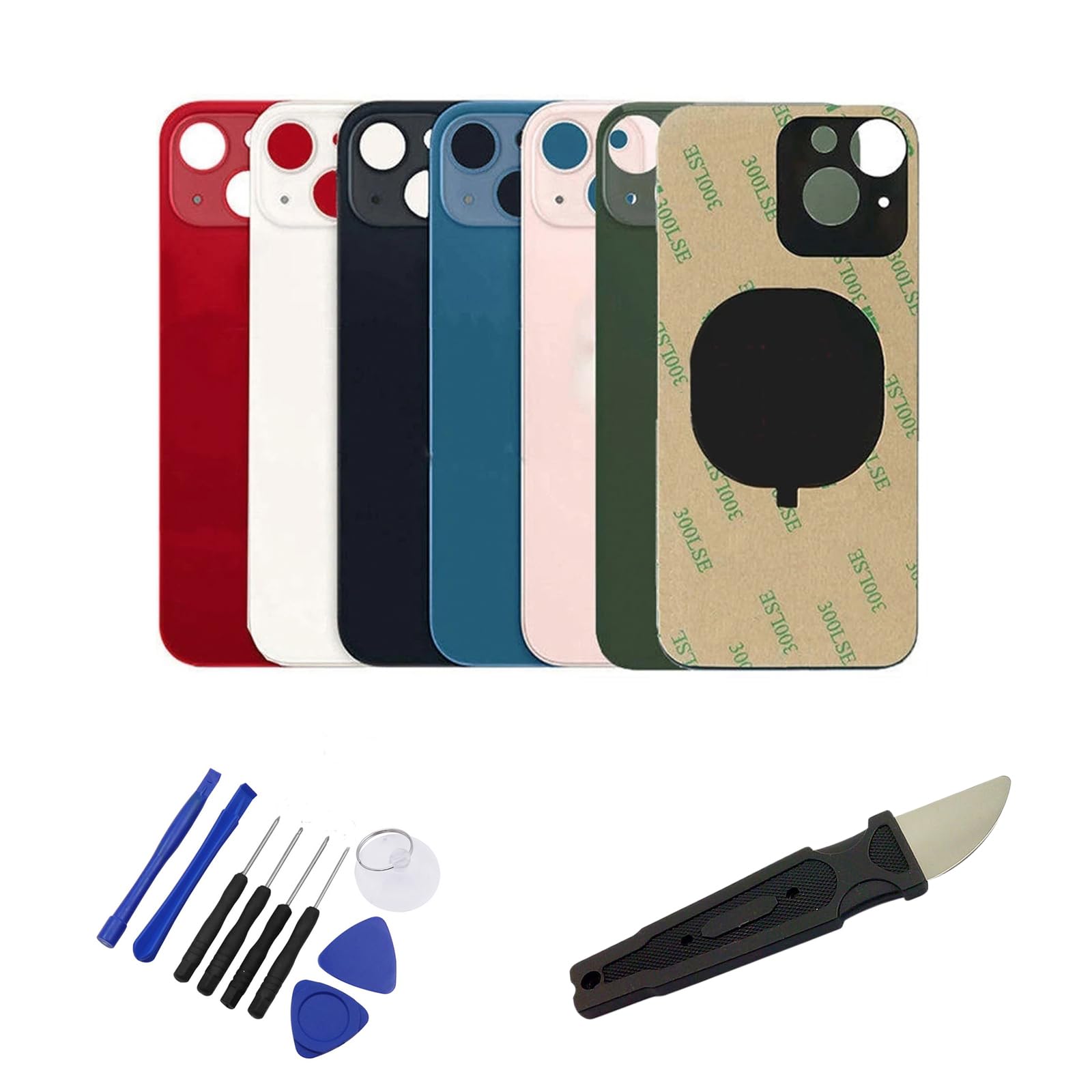 Vitre arrière Compatible pour iPhone 13 + Outils et adhésif 6 Couleurs au Choix sans Logo (Verte)