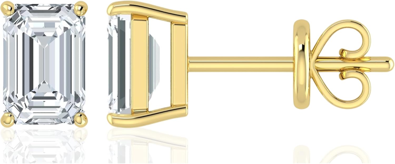 Certified 0.50 to 2 Carat Lab Grown Diamond Studs Earrings 14k White/Yellow Gold Round Cut 4 Prong Push Back Jewelry Gift Box Packaging (E-G Color, VS1-VS2 Eye Clean Clarity)