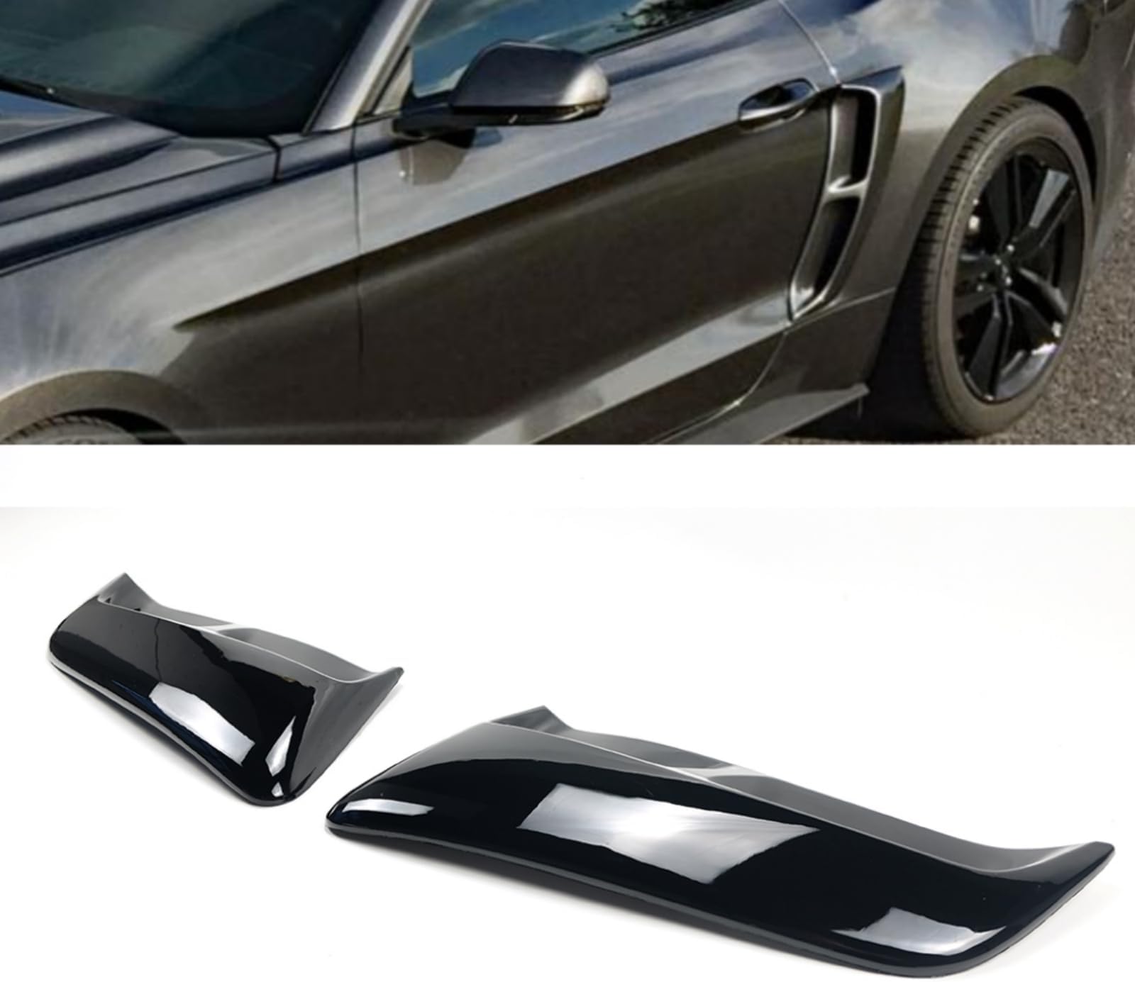 Pair Rear Quarter Panel Side Body Fenders Door Scoop Air Outlet Trim Compatible with for Ford Mustang 2015-2023 (Glossy Black)