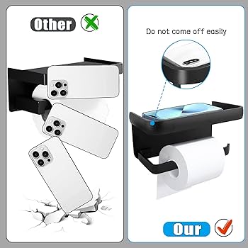 Porte Rouleau WC Autocollant 2 En 1 Avec Étagère - Aluminium Gris - Installation Sans Percer