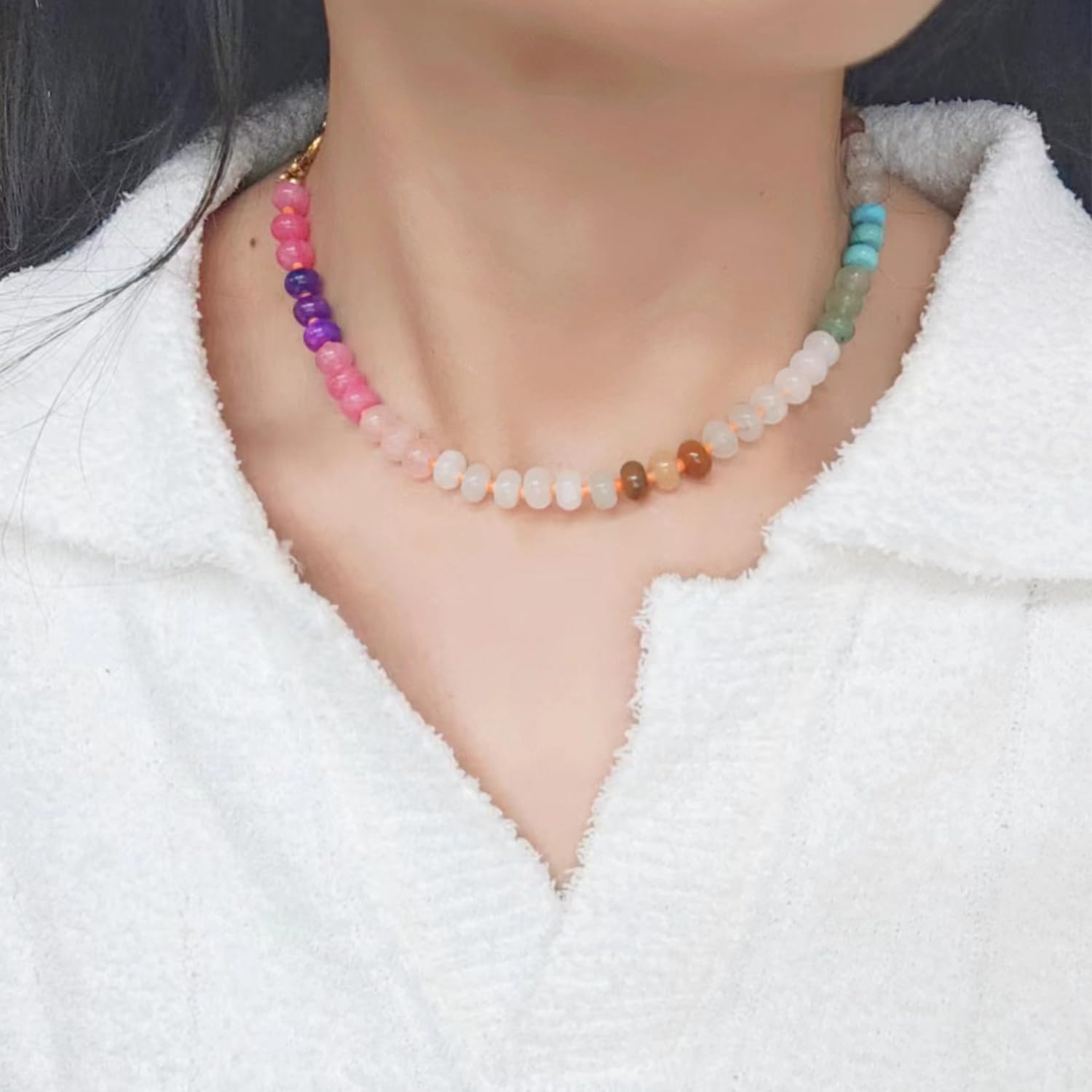 Gargantilla de cuentas de piedra natural para mujeres y niñas, hecha a mano, chapada en oro, hebilla circular, surfista, playa, joyería de verano, regalo