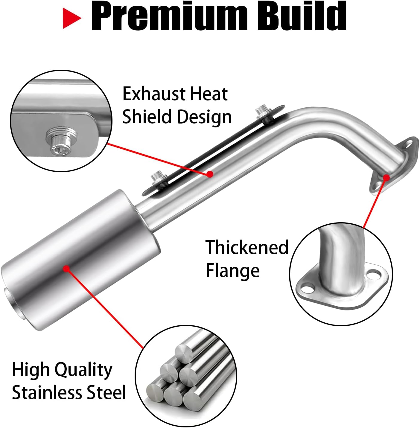 Mini Bike Exhaust for Predator 212 Performance Parts, Trumpet Mini Bike Accessories Muffler for Coleman B200R Go Kart Parts (Stainless Steel)