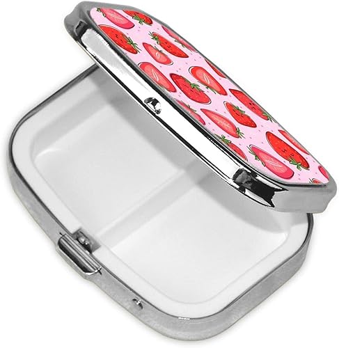 Miniatura 2 de Pastillero rectangular de fresa, organizador de píldoras de viaje, pastillero pequeño, 2 compartimentos para pastilleros, para bolso o bolsillo,