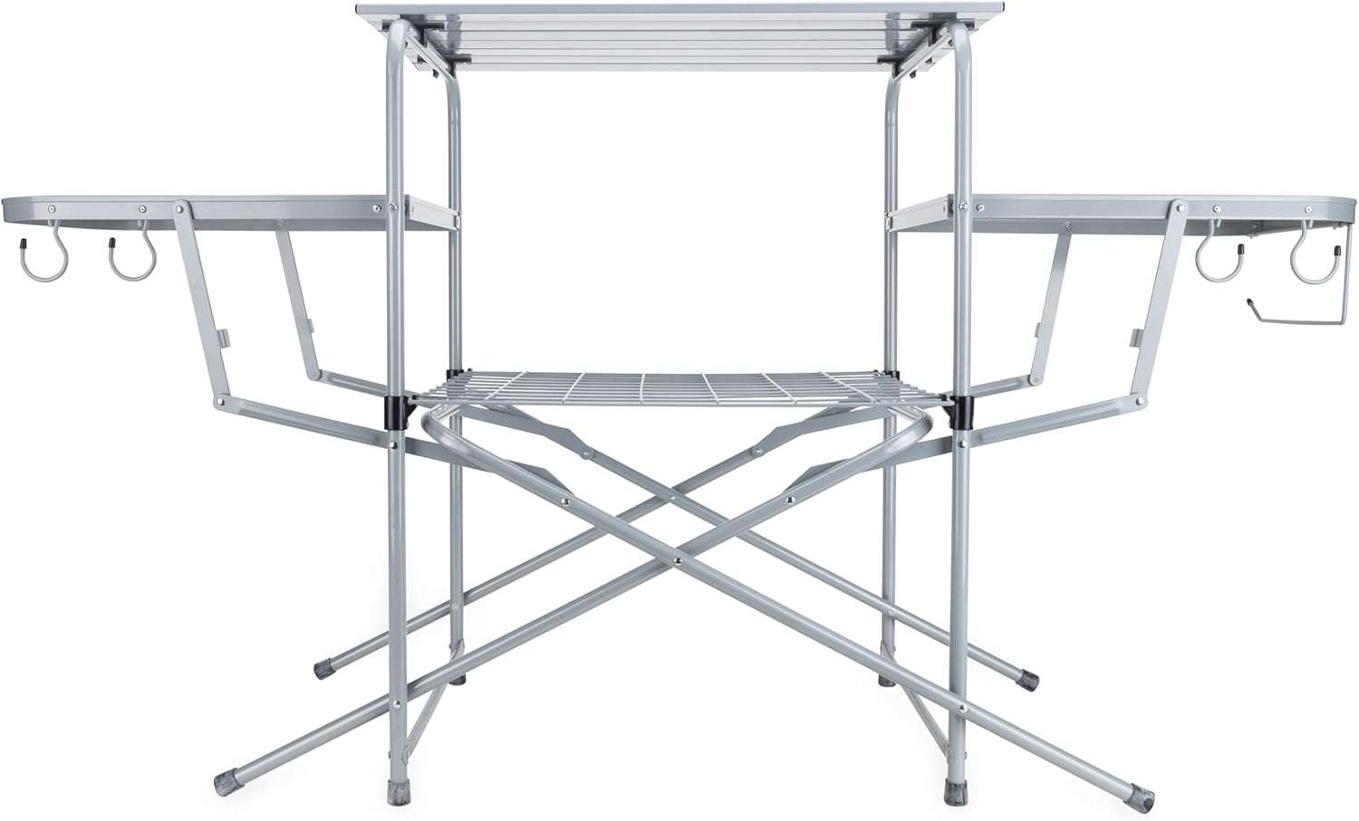 Camco Olympian Deluxe Portable Grill Table - Provides Plenty of Room for Grilling Gear While Camping - Folding Grilling Table Collapses for Compact Storage - Supports Up to 100lb (57293)