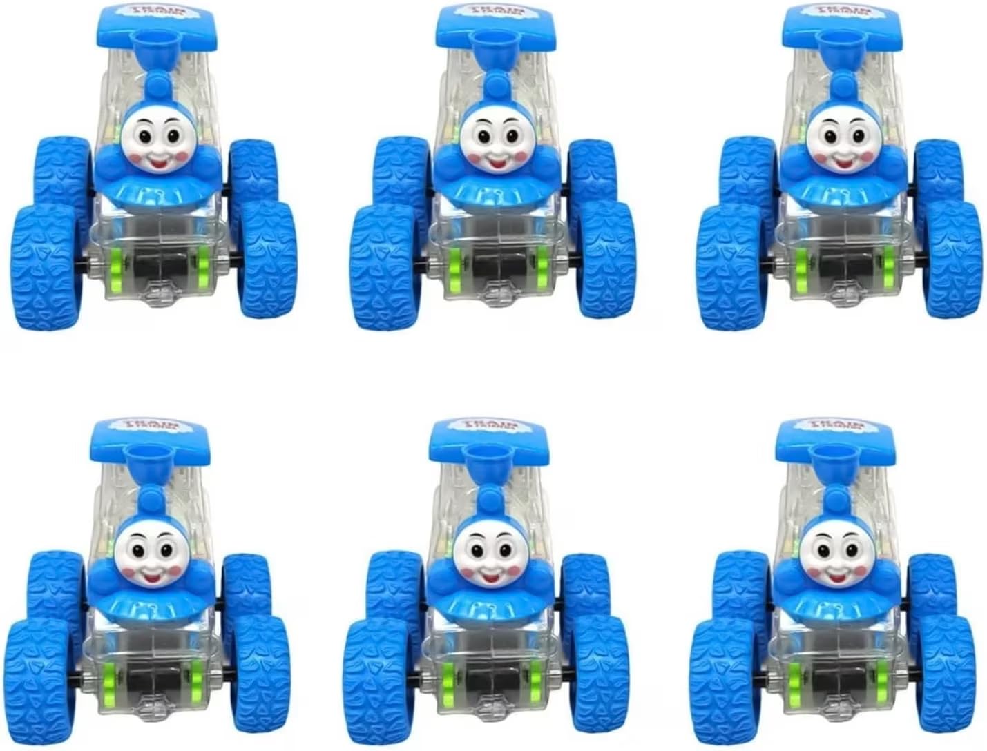 SDMAX Mini Thomas Train, Gear Train, Slide Inertia, Lights, Safe and Durable, 360° Spins and Smooth Glides, Wind Up Fun, Hand-Eye Coordination, Imaginative Play, Plastic, Blue (6 Pcs)