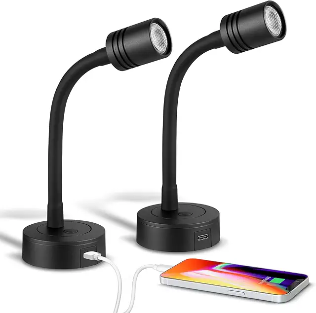 Dimmable LED Reading Light with Type-C Charger for Campervan, Boat, and Bedside Use