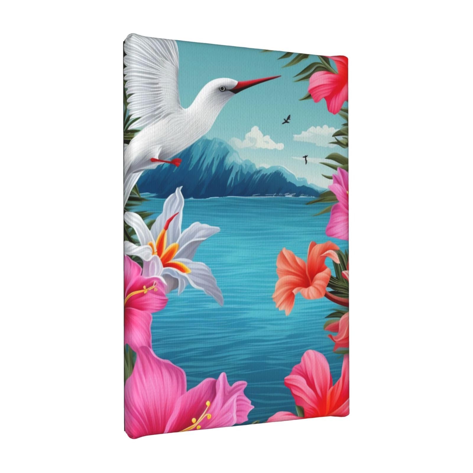 YKLJG Hawaii Hibiscus Flower Printed Wall Art Canvas Painting 20x30 CM Wooden Framed Picture Painting Artwork Prints for Bedroom Kitchen Home Office Decor