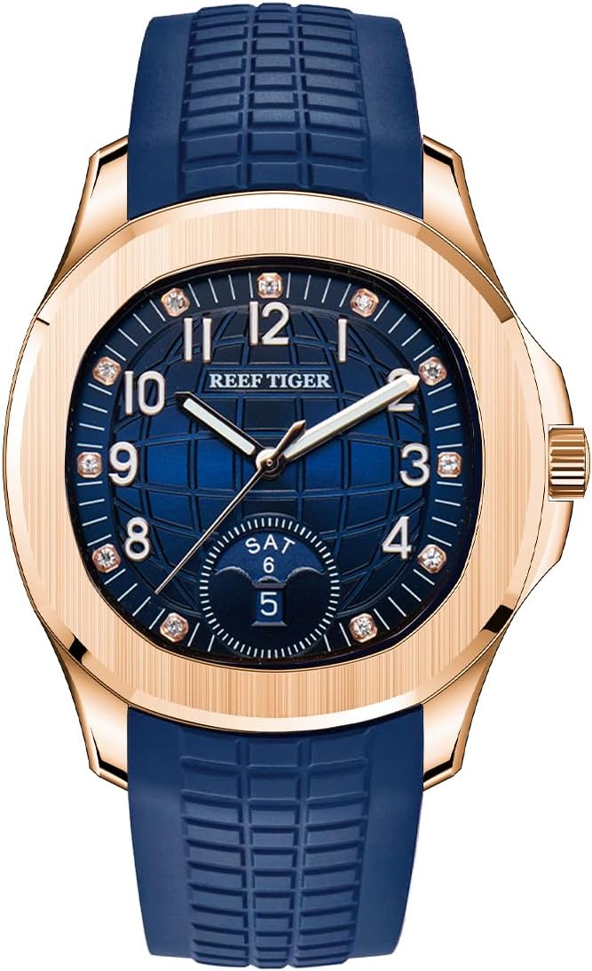 Luxury Diamonds Square Ball Dial Automatic Watch for Men Calendar Luminous Silicone Strap Sport Watches RGA1805