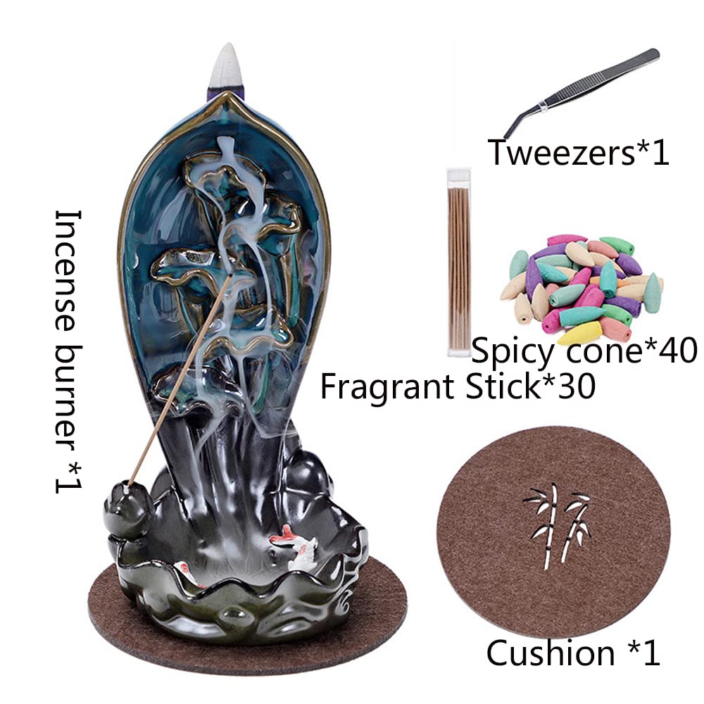Bruciatore di incenso a cascata in ceramica, 120 coni di incenso a riflusso, per rilassamento, purificazione, meditazione, yoga regalo