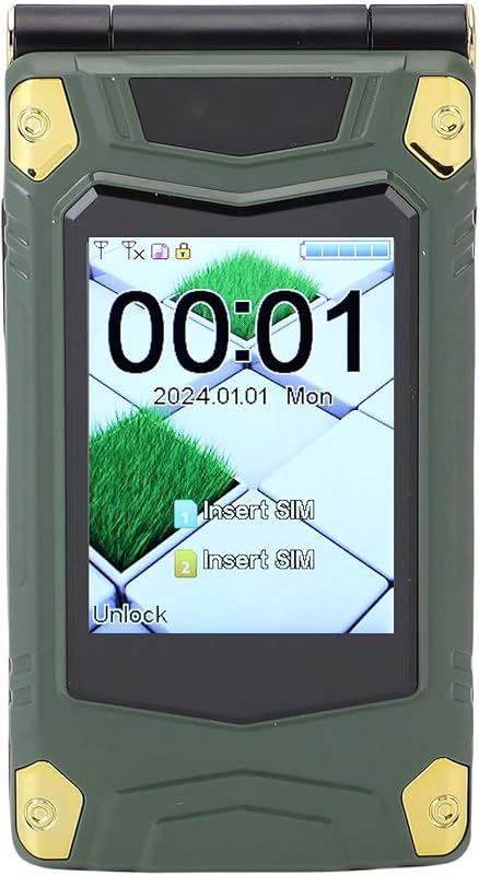 XUMIUZIY Teléfono Flip, Pantalla Interna de 3.0 Pulgadas Pantalla Externa de 2.6 Pulgadas Teléfono Flip de Aleación de Zinc con Doble SIM Batería de 4800 mAh de Doble Modo de Espera, para Personas Mayores con Fuentes e Iconos Grandes (Verde)
