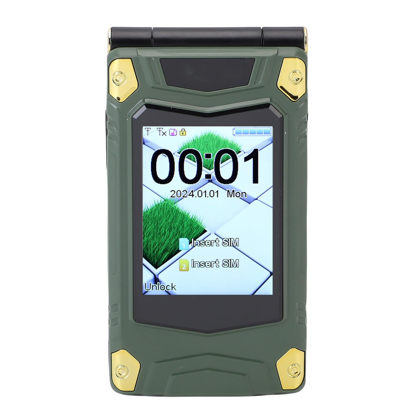 Odwróć Telefon z Dużymi Czcionkami, Transmisja Głosowa, 9 Szybkiego Wybierania, 3,0 „wewnętrzny + 2.6”, Ekran Zewnętrzny, 4800 MAh, Podwójna Karta SIM Odblokowana (GREEN)